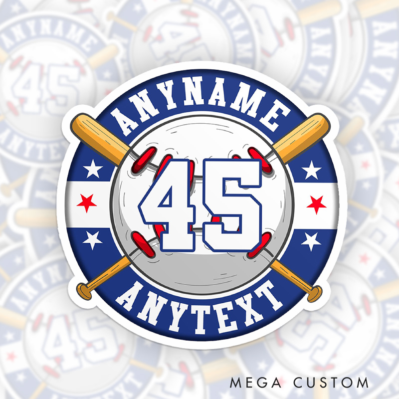  Personalized Sports Sticker Featuring Team Name, Number, and Star Accents  