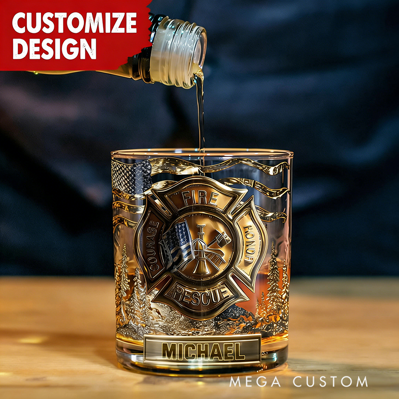 Personalized Awsome Fighter Whiskey Glass Custom Name Design Rock Tumbler Gift for Firefighters