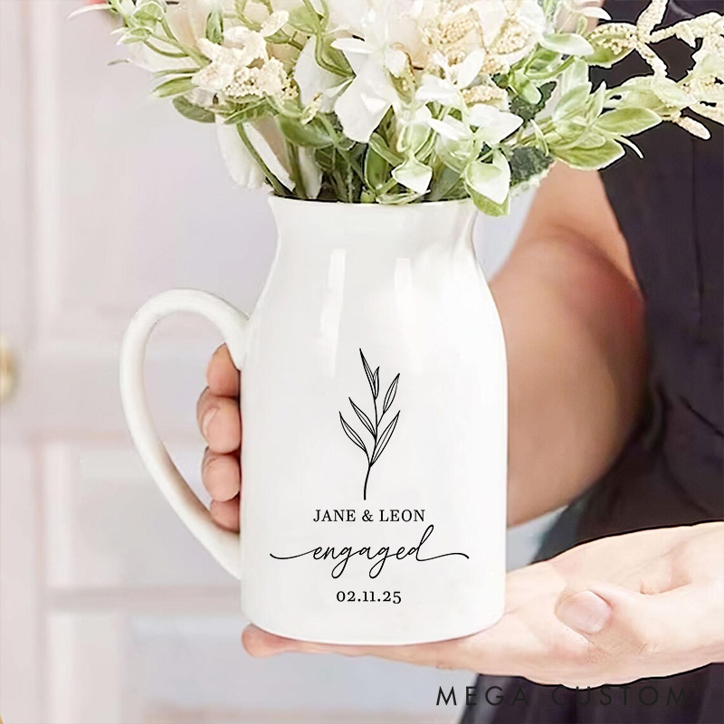 Personalized Graceful Leaves Engagement Couple Ceramic Flower Vase