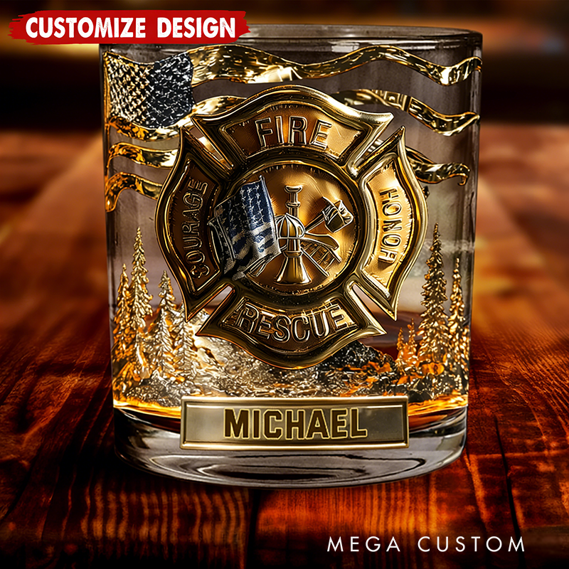 Personalized Awsome Fighter Whiskey Glass Custom Name Design Rock Tumbler Gift for Firefighters
