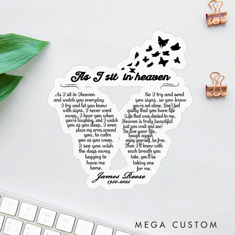 Personalized Memorial Sticker Butterfly Silhouette Heaven Poem Sympathy Gift for Loss of Loved One Grieving