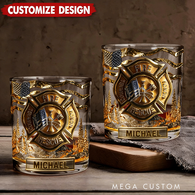 Personalized Awsome Fighter Whiskey Glass Custom Name Design Rock Tumbler Gift for Firefighters