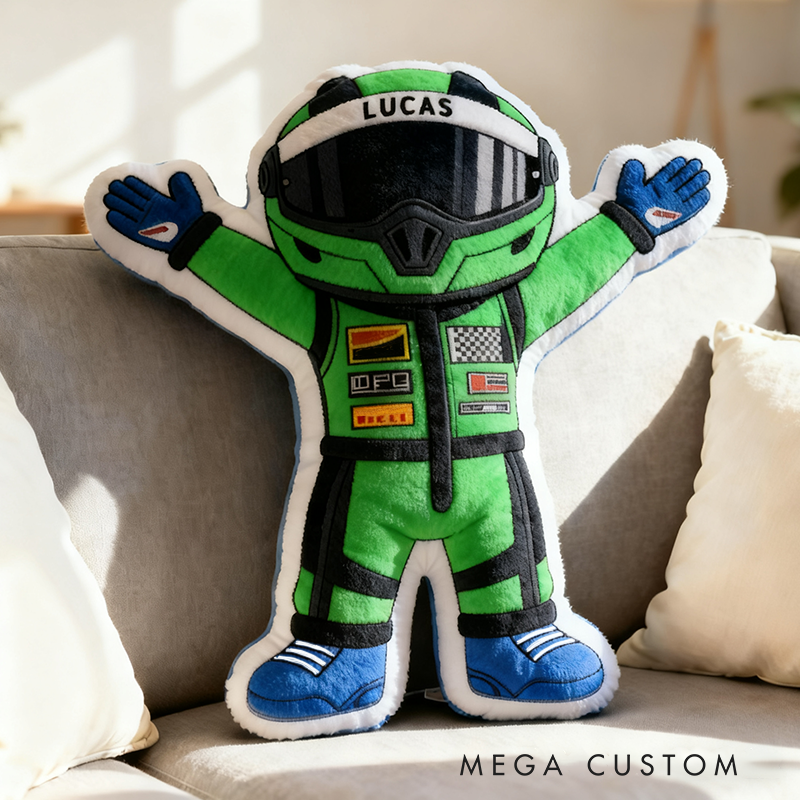 Personalized Victorious Cheering Racer Throw Pillow Custom Name Design Cushion Gift for Racers and Racing Lovers