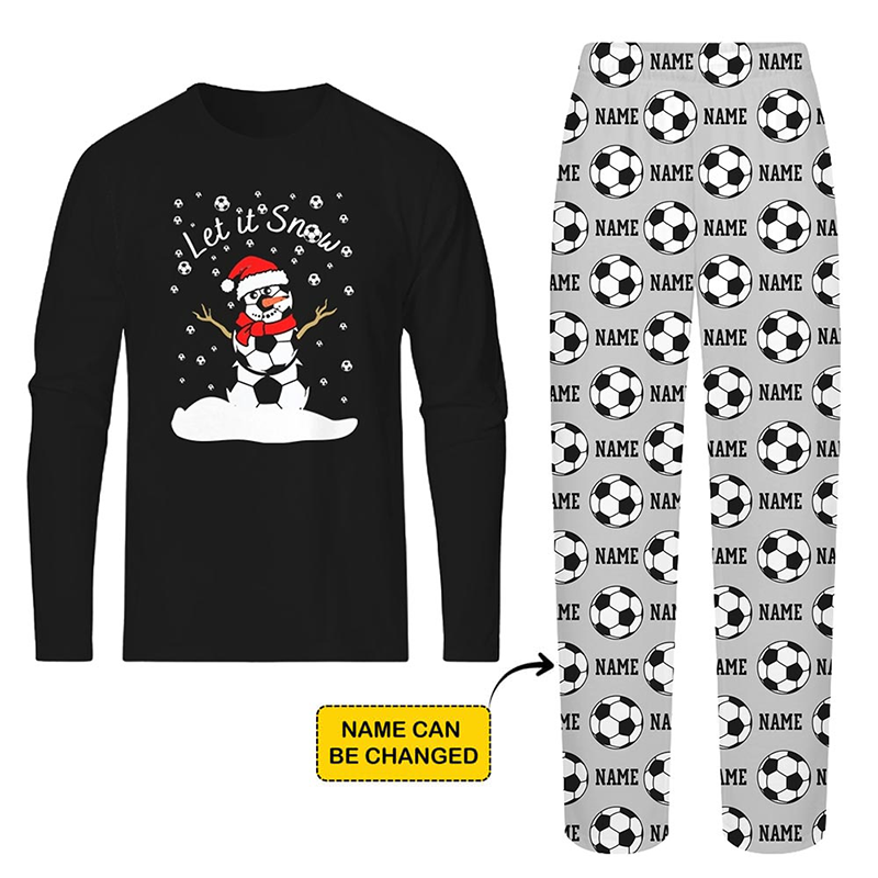 Personalized Christmas Pajamas Set Let It Snow Soccer Sport Christmas Pajamas With Name for Family  