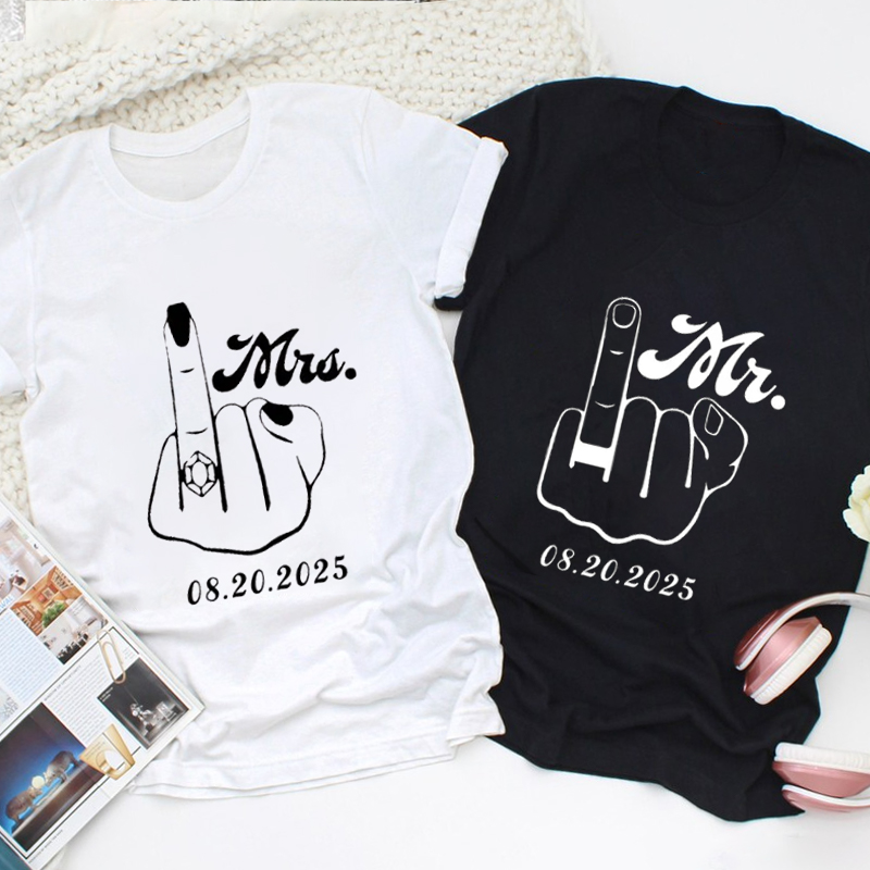 Personalized Funny Gesture Mr and Mrs Matching Wedding Couple Classic T-Shirt