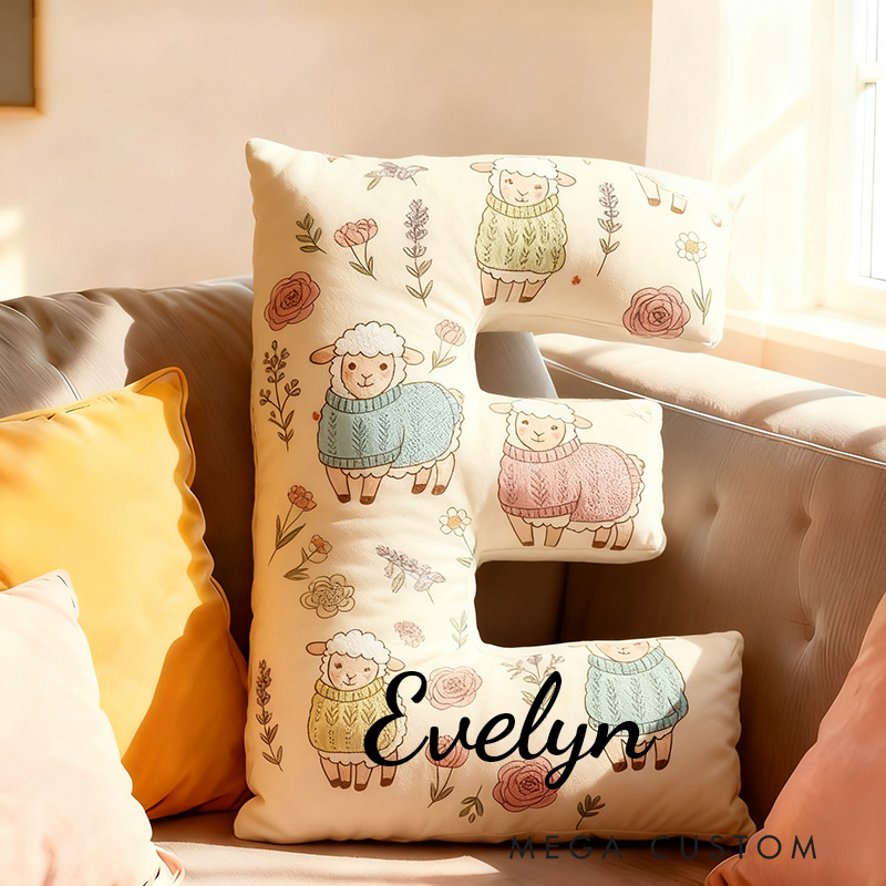 Personalized Funny Pillow Christmas Floral Sheep Yarn Graphic Print Letter Customized Name Gift for Kids