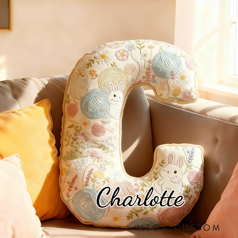 Personalized Funny Pillow Christmas Bunny Floral Yarn Graphic Print Letter Customized Name Gift for Kids