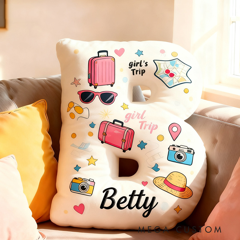 Personalized Funny Pillow Christmas Graphic 3D Print Girl's Trip Letter Customized Name Gift for Travel Lovers