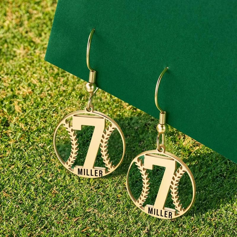 Personalized Baseball Silhouette Stainless Steel Earrings with Name and Number Game Day Team Birthday Gift for Baseball Mom Athlete