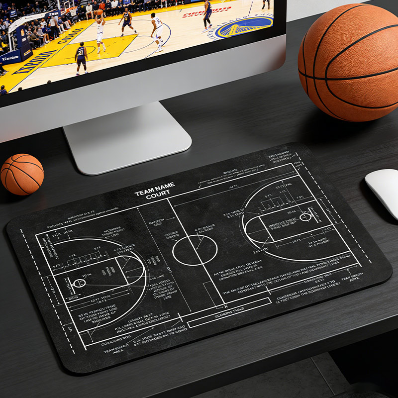 Personalized Basketball Court Mouse Pad Basketball Court Blueprint Basketball Player