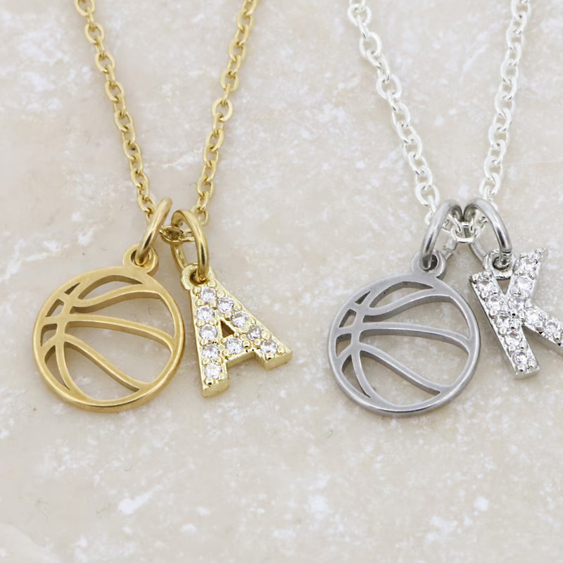 Personalized Initial Basketball Necklace Women Basketball Sports Team Gift