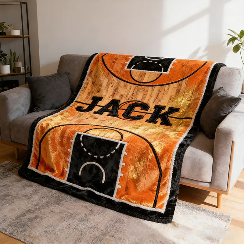 Personalized Basketball Court Blanket with Custom Name for Fans and Players