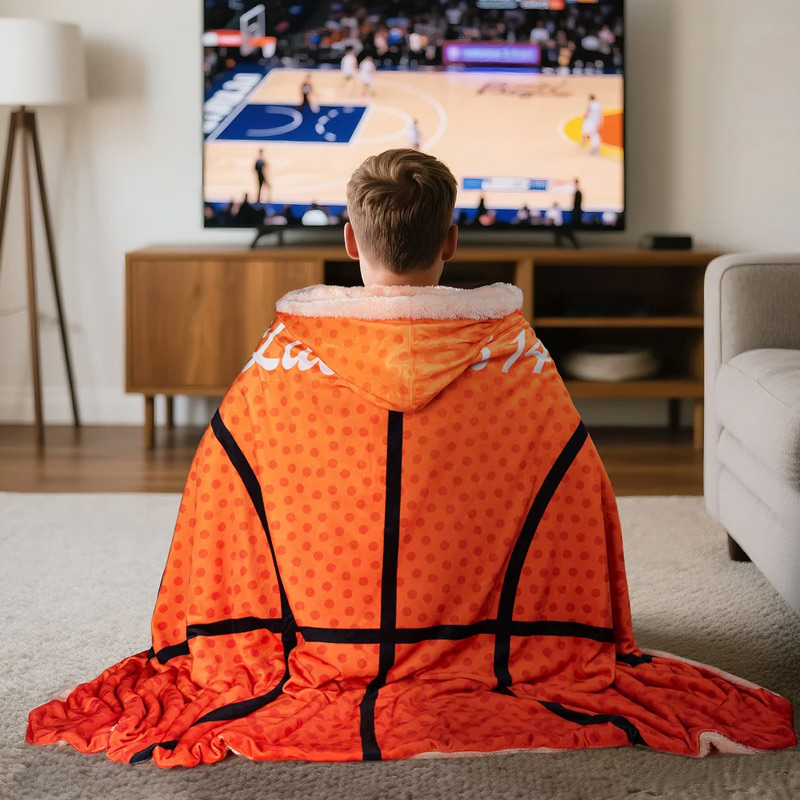 Personalized Baseball Basketball Soft Polar Fleece Hooded Blanket with Name and Number Game Day Birthday Gift for Teammate Coach Ball Sports Lovers