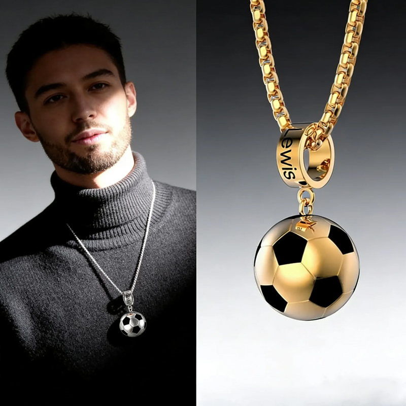Personalized Soccer Ball Pendant Necklace with Custom Name for Sports Fans