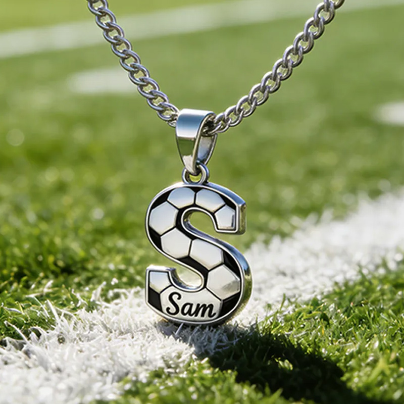Personalized Soccer Necklace with Custom Initial and Name for Sports Fans