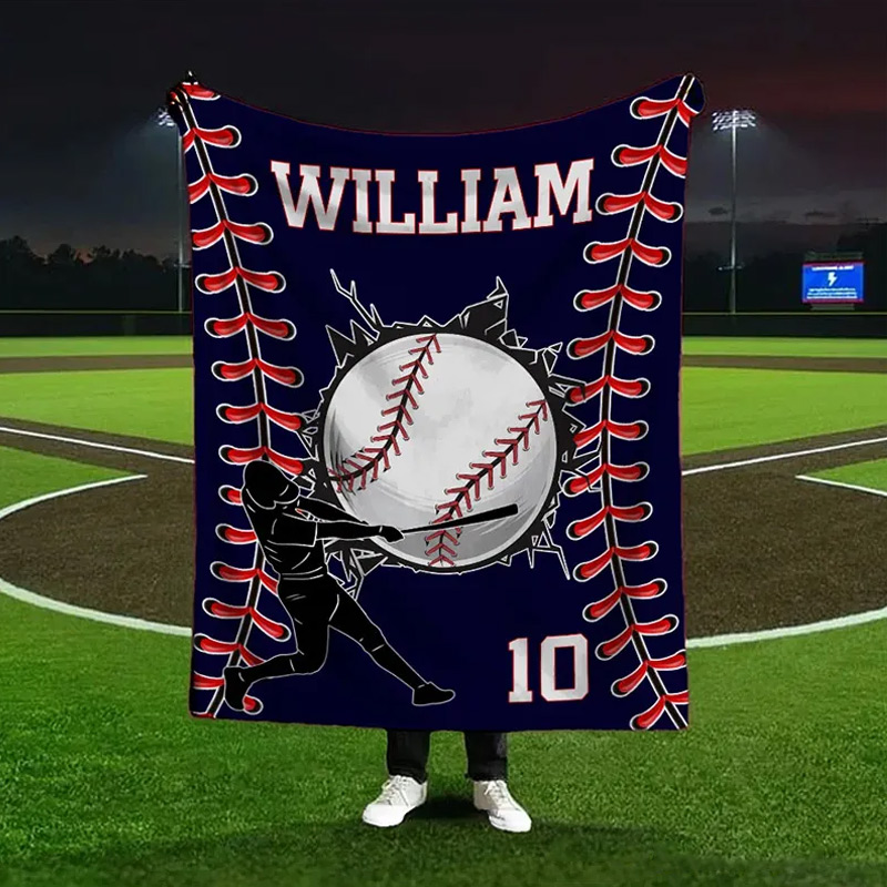 Personalized Baseball Blanket with Custom Name and Number Design  