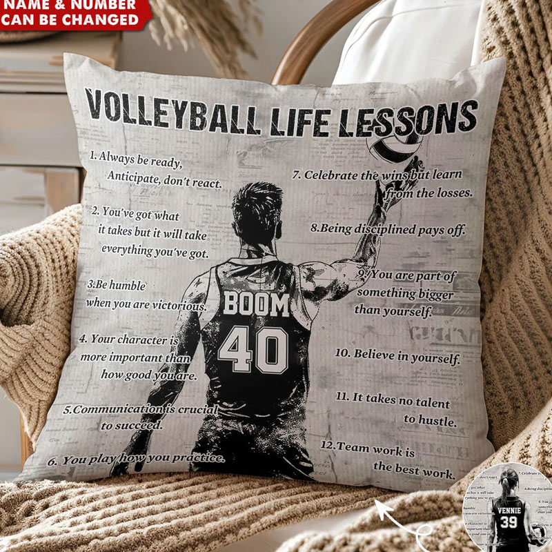 Personalized Volleyball Design Throw Pillow with Custom Photo, Name, and Inspiring Quote