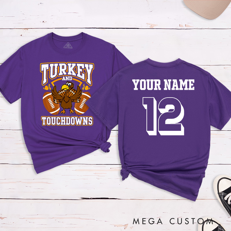 Personalized American Football and Rugby Turkey T-Shirts Featuring Custom Name and Number