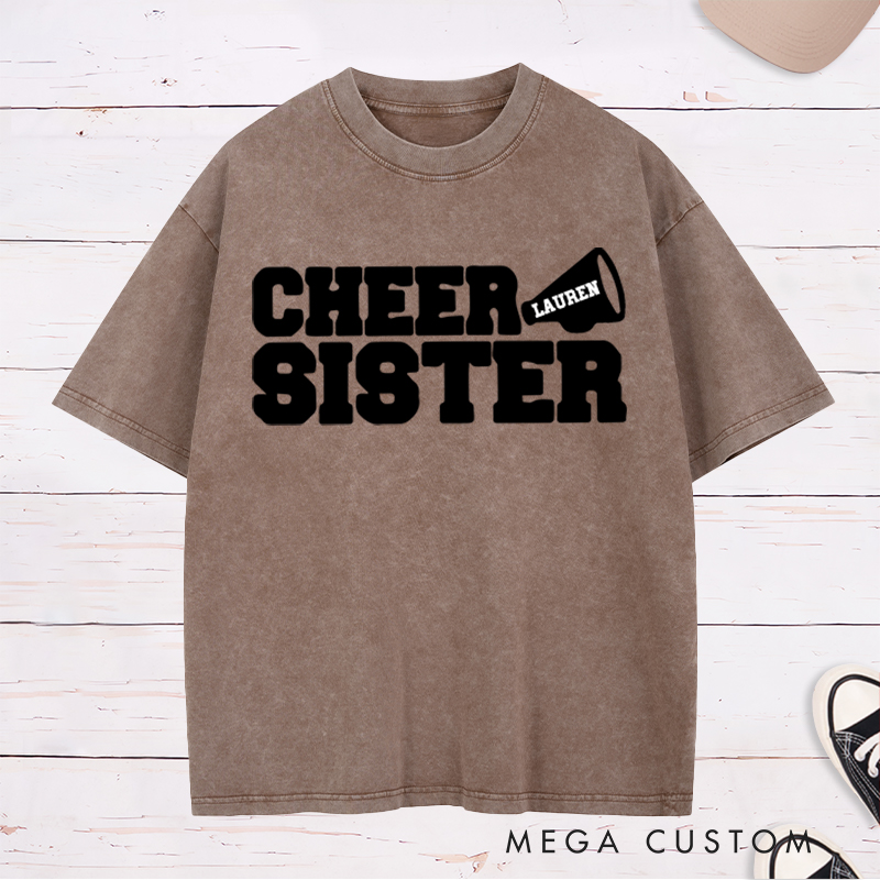 Personalized Cheer Sister Washed T-Shirt with Custom Name