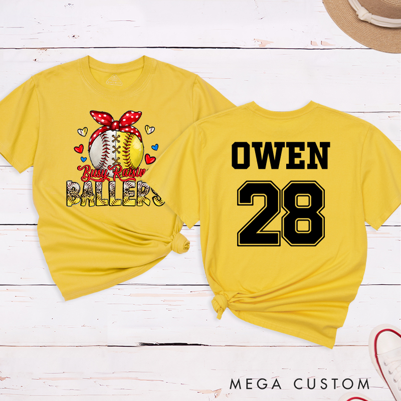 Personalized "Busy Raising Ballers" T-Shirt with Custom Name and Number  
