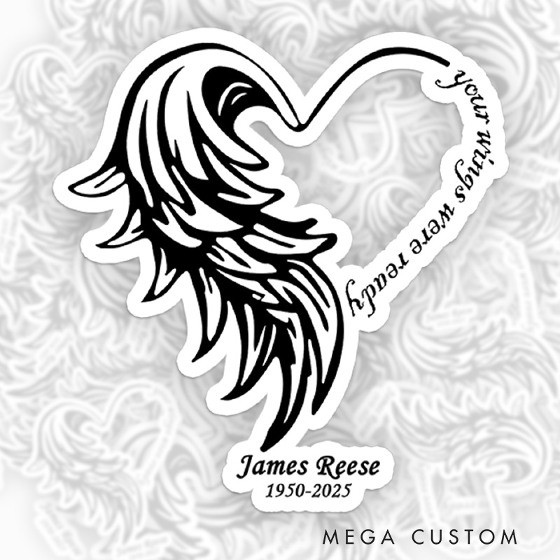 Personalized Memorial Sticker Heart Wing Script Quote Sympathy Gift for Loss of Loved One Grieving