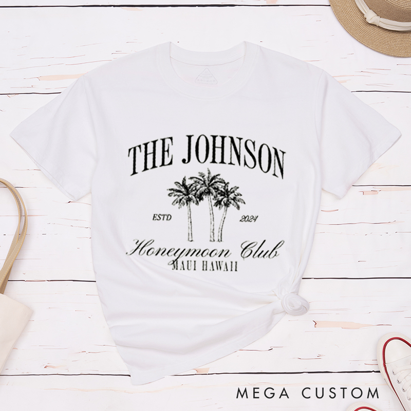 Personalized Classic Honeymoon Club with Palm Trees Matching Honeymoon Couple Classic T-Shirt