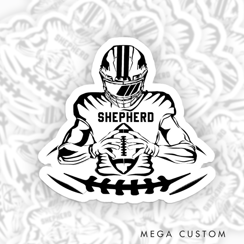Personalized American Football Decal Sticker with Custom Team Player Last Name