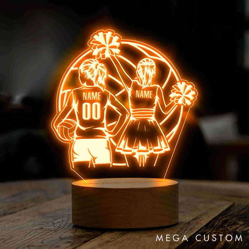 Personalized Volleyball Cheerleader 2 Girl LED Night Light with Custom Player Name and Number