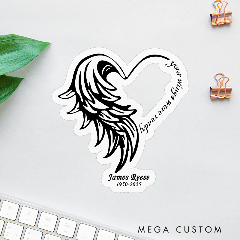 Personalized Memorial Sticker Heart Wing Script Quote Sympathy Gift for Loss of Loved One Grieving