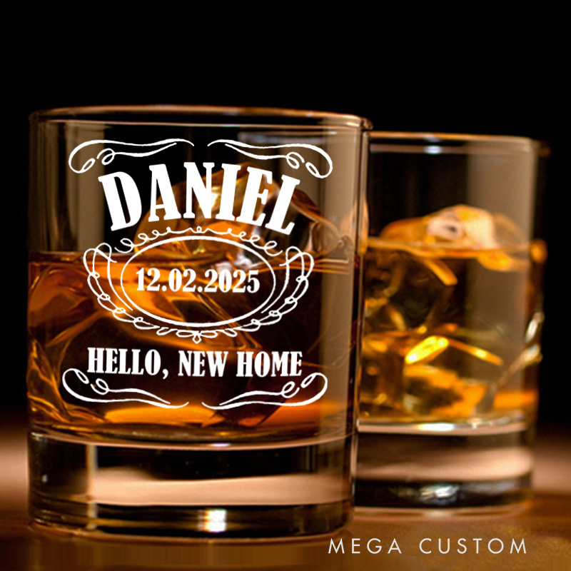 Personalized Hello New Home Whiskey Tumbler Custom Engraved Name Whiskey Glass New Homeowner Gift Housewarming Gift Bourbon Glass Moving House Gift