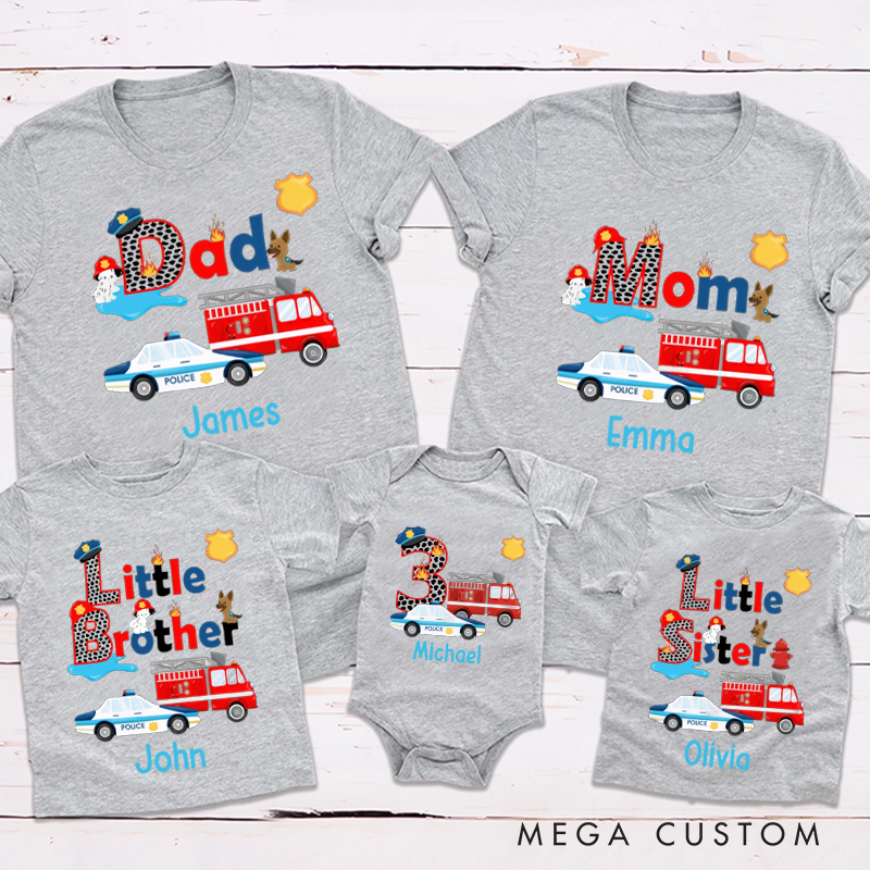 Personalized Family Fireman Policeman Birthday Party Cartoon Designs Matching Outfit