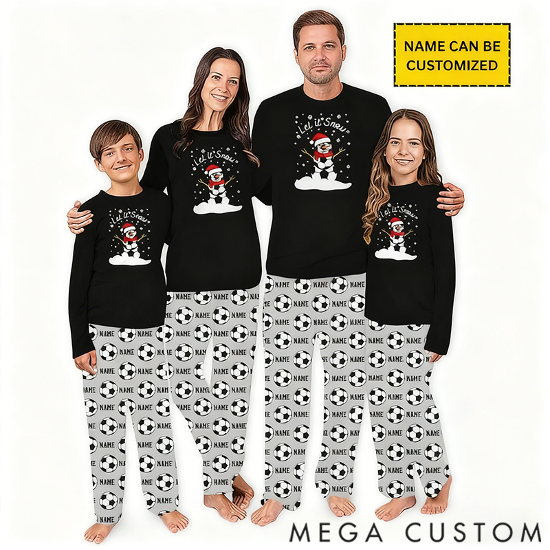 Personalized Christmas Pajamas Set Let It Snow Soccer Sport Christmas Pajamas With Name for Family  