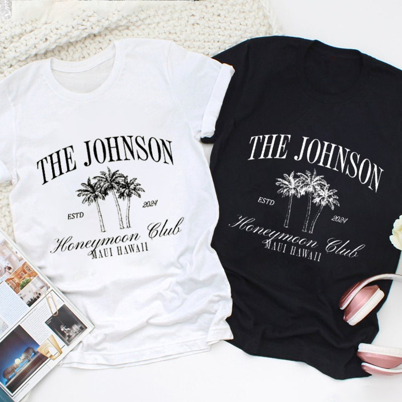 Personalized Classic Honeymoon Club with Palm Trees Matching Honeymoon Couple Classic T-Shirt
