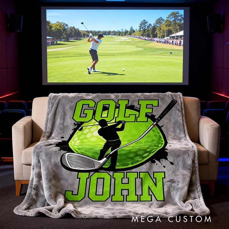 Personalized Golf Blanket with Golf Clubs and Ball Custom Name Gift for Him