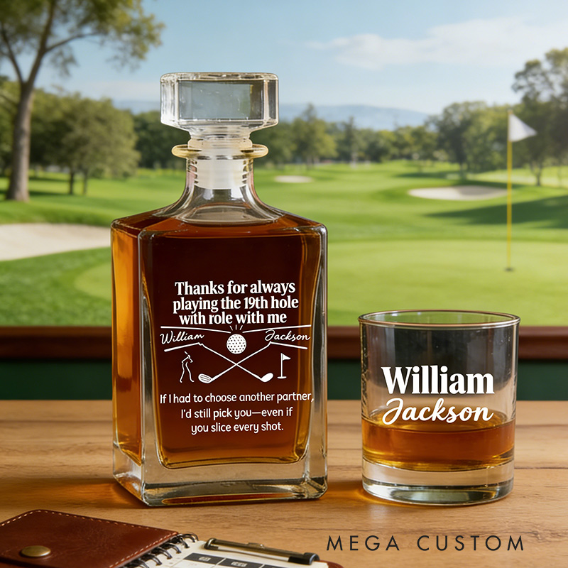 Personalized Golf Whiskey and Glass Set Thanks for Always Playing the 19th Hole with Role with Me Gift for Golf Lovers
