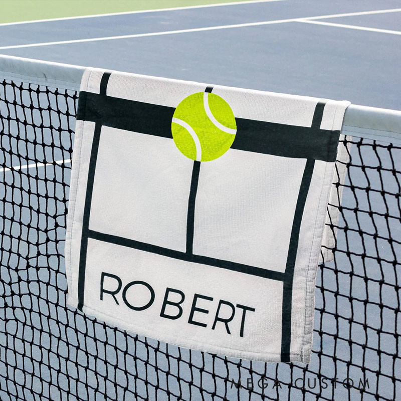 Personalized Heart Tennis Racket Soft Absorbant Towel with Name Sport Accessories Gift for Tennis Player