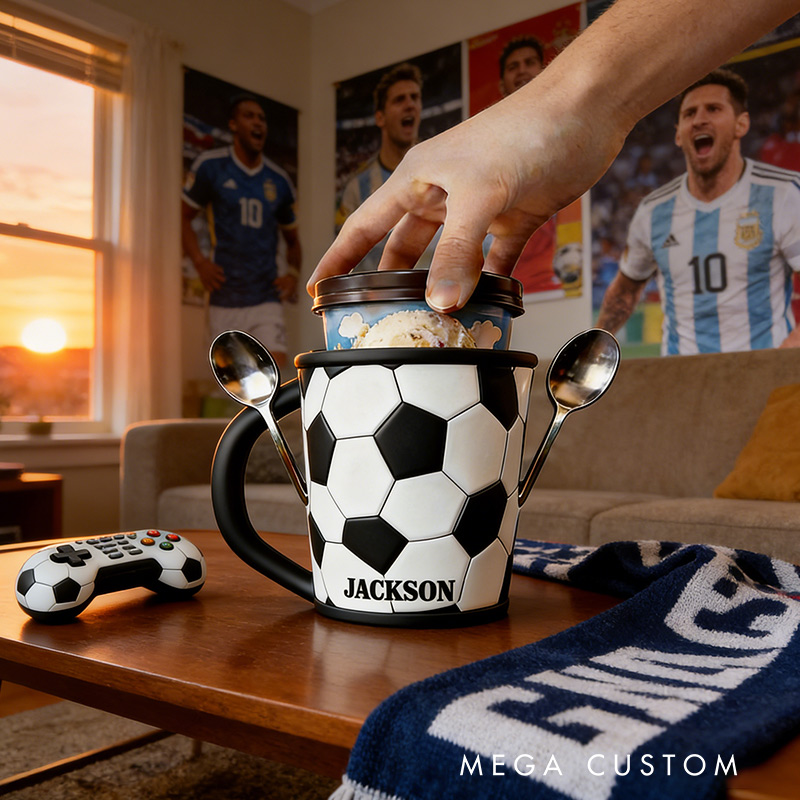 Personalized Soccer Ice Cream Holder 3D Print Pint Cup for Soccer Lovers and Ice Cream Fans