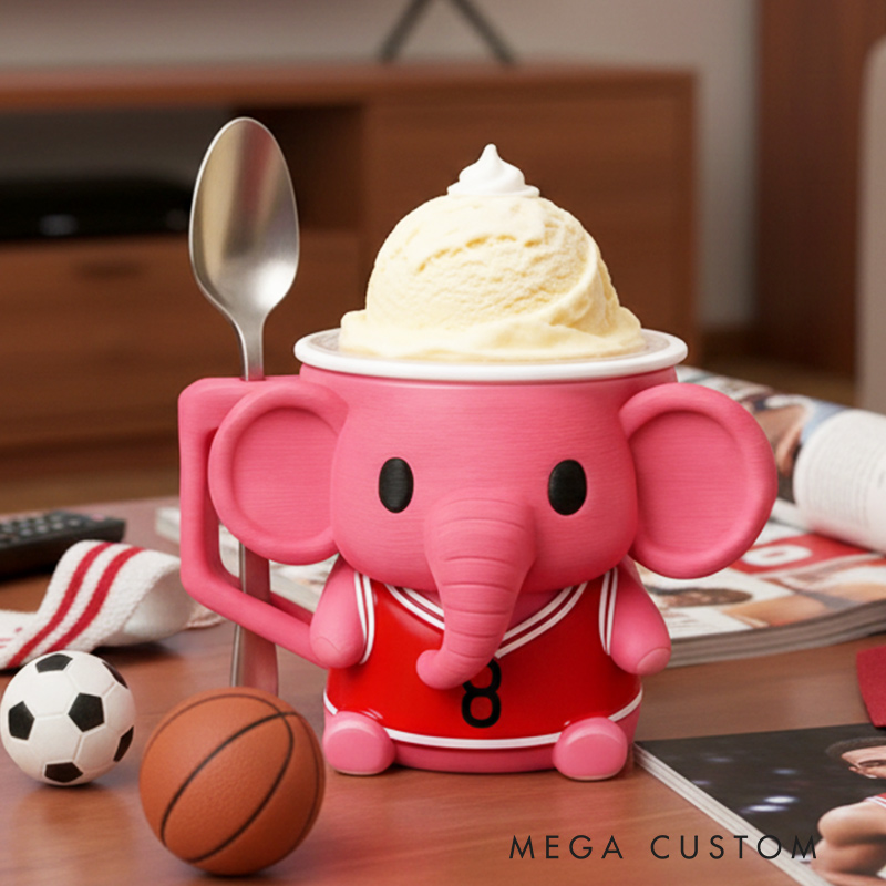 Personalized Jersey Pink Elephant Ice Cream Holder 3D Print Pint Cup for Sport Lovers and Ice Cream Fans