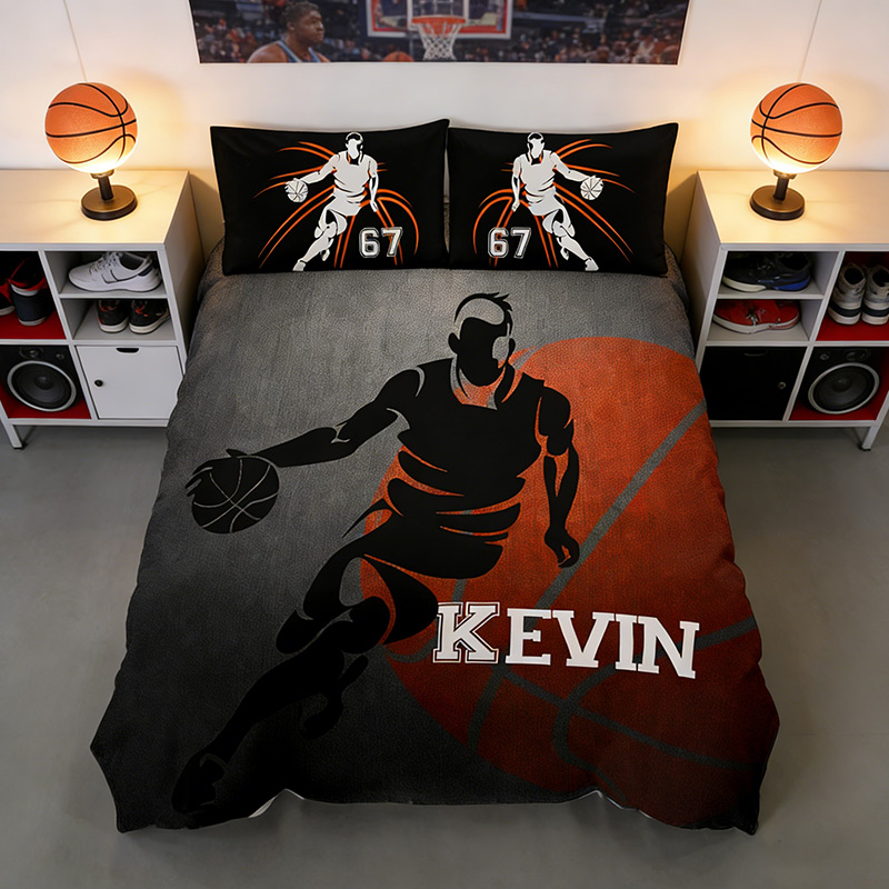 Personalized Basketball Bedding Set with Custom Name and Number Basketball Lovers Gift for Him
