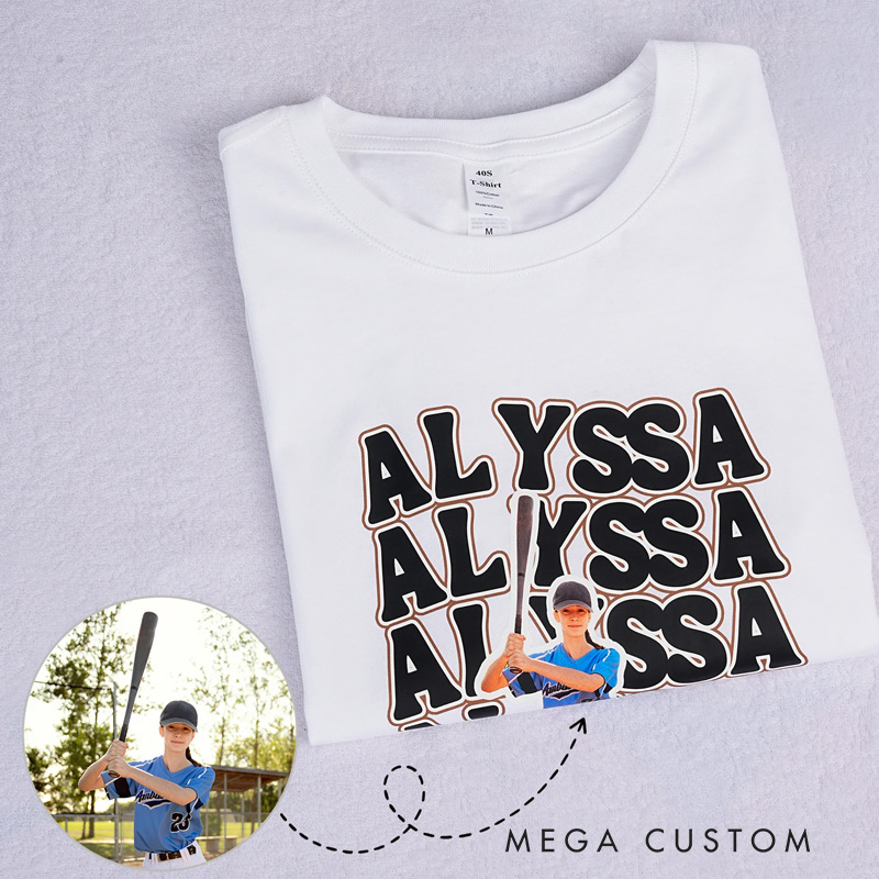 Personalized Funny Photo Baseball Football Kid Adult T-shirt with Name and Number Birthday Sports Game Day Gift for Sports Lovers
