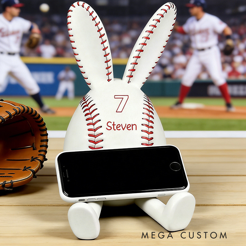 Personalized Baseball Bunny Phone Stand 3D Printed Easter Bunny Gift for Baseball Lovers