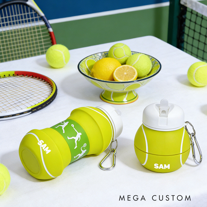 Personalized Foldable Tennis Water Cup Silicone Tennis Sports Water Bottle Custom Name Gift for Tennis Lovers