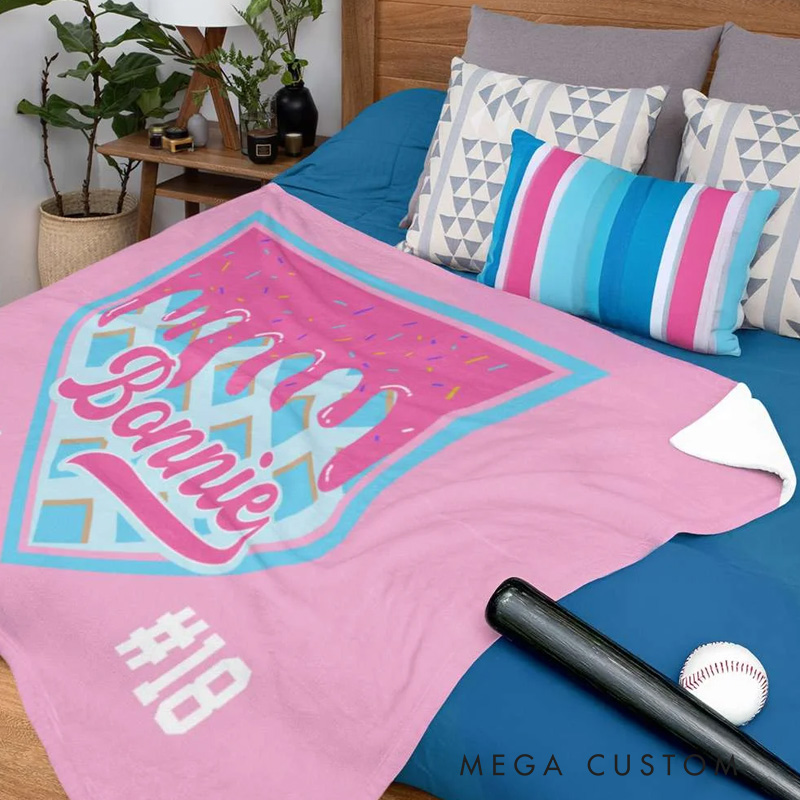 Personalized Baseball Ice Cream Dripping Soft Fleece Throw Blanket with Name and Number Home Decor Game Day Birthday Gift for Baseball Lovers