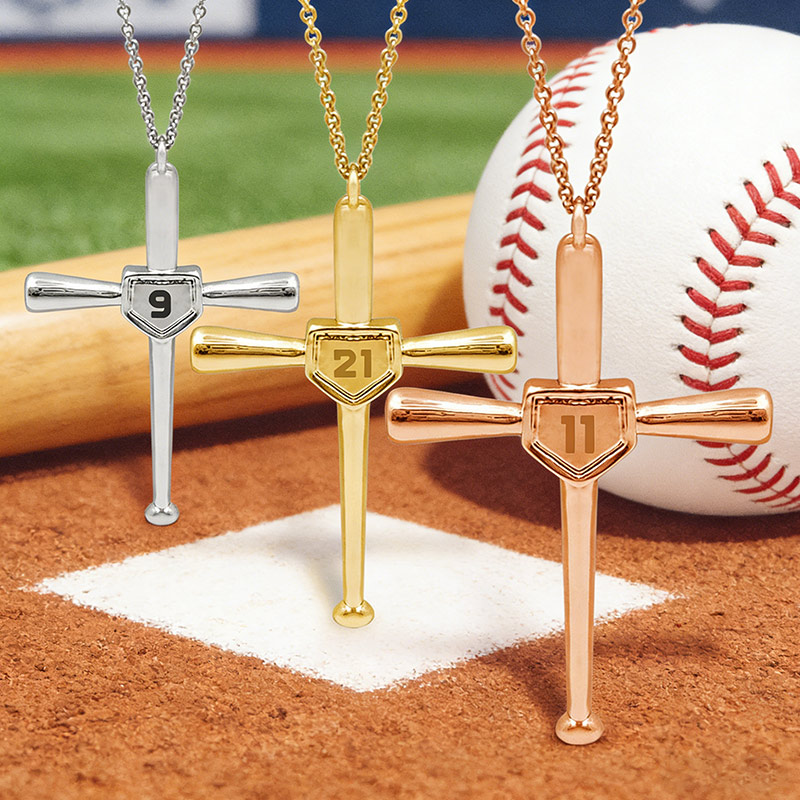 Personalized Cross Baseball Bat Number Necklace Gift for Baseball Lovers