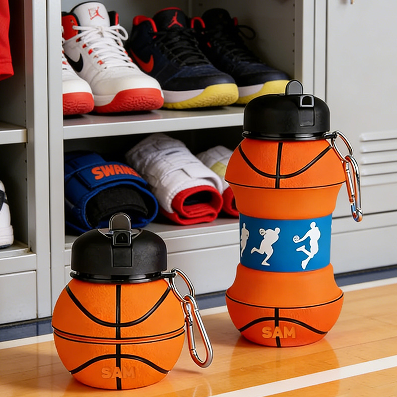 Personalized Foldable Clssic Basketball Water Cup Silicone Basketball Sports Water Bottle Custom Name Gift for Basketball Lovers
