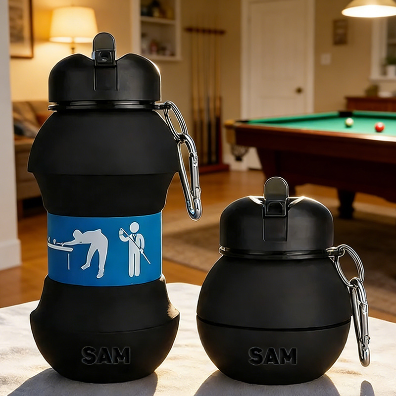 Personalized Foldable Clssic Billiards Water Cup Silicone Billiards Sports Water Bottle Custom Name Gift for Billiards Lovers