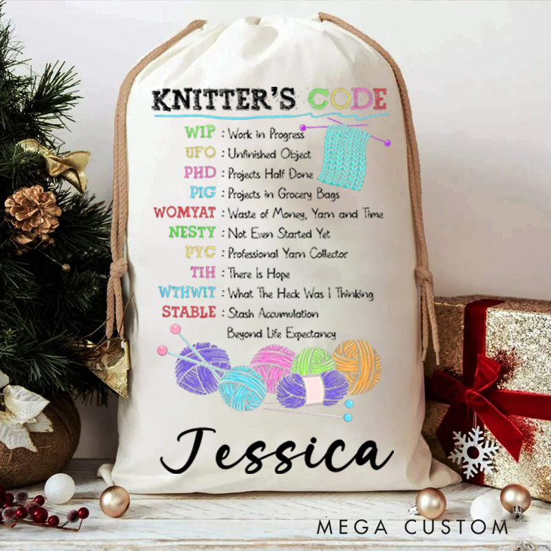 Personalized Knitting Bag Christmas Knitter's Code Gift for Knitting Lover for Grandma