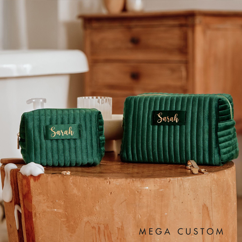 Personalized Velvet Makeup Bag Custom Travel Cosmetic Case with Name A Gift for Her