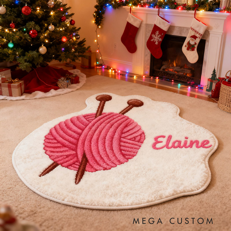Personalized Knitting Welcome Door Mat Yarn Ball with Custom Name for Knitting Enthusiasts