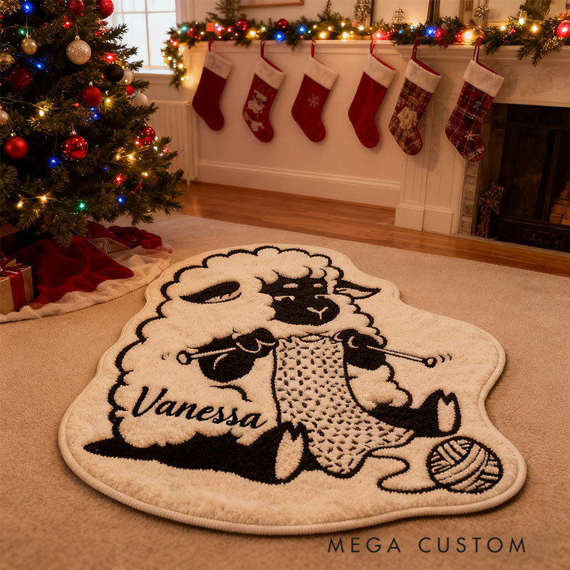 Personalized Knitting Welcome Door Mat Knitting Sheep with Custom Name for Knitting Enthusiasts